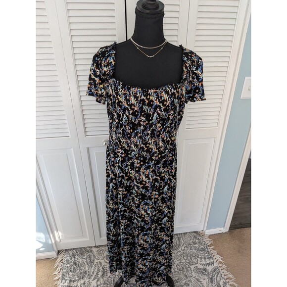 Ella Rafaella Dresses & Skirts - Ella Rafaella Dress Women's 3X Midi Peasant Boho Square Neck Smocked Multi Ditsy